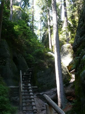 Adršpach-Teplice Rocks Steep Ladders on Trail