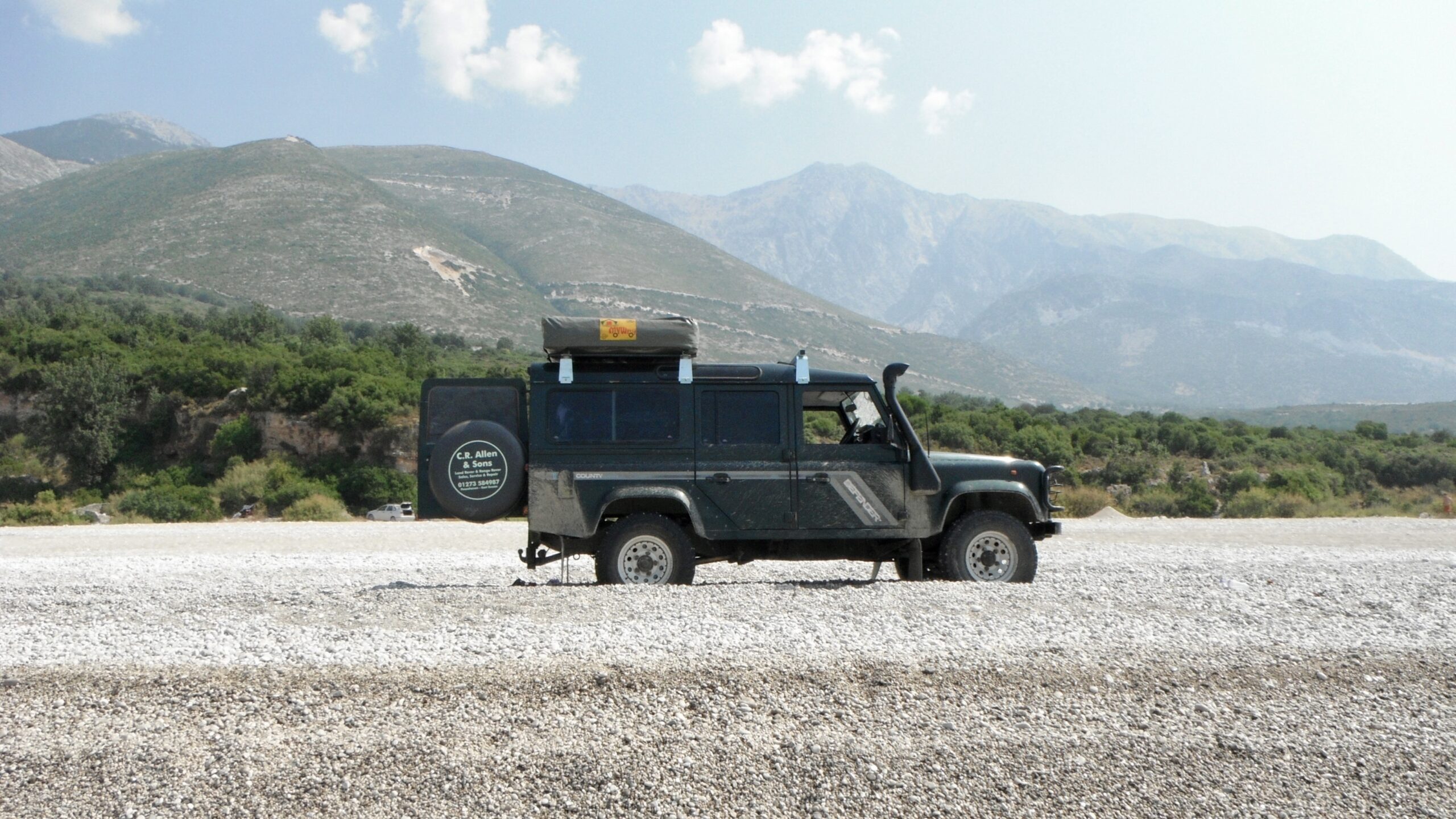 Land rover defender on the beach in albania