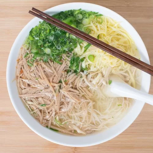 Bun thang is a classic chicken noodle soup