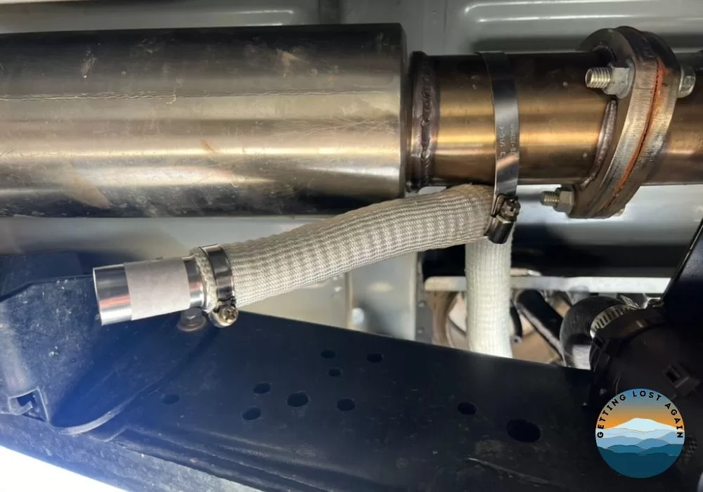 Diesel Heater Exhaust secured to Troopy Torqit Exhaust