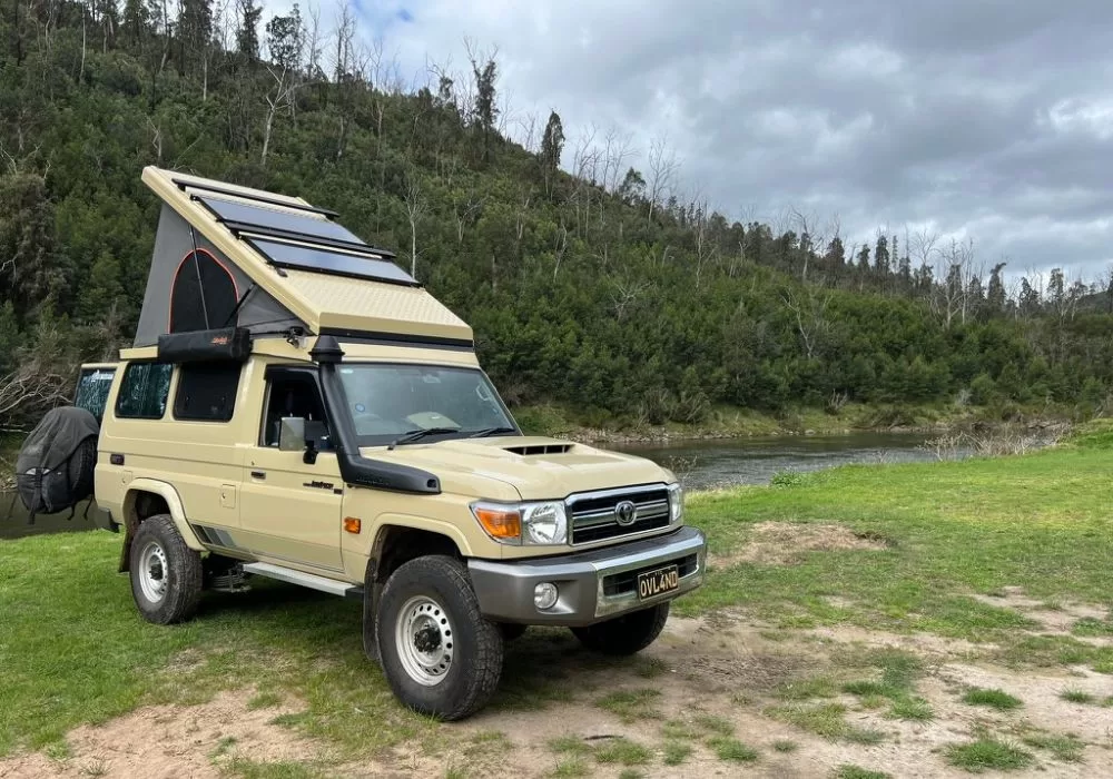 Troopy Campervan Setup at Sandy Point Camp Ground in State Forest by Snowy River